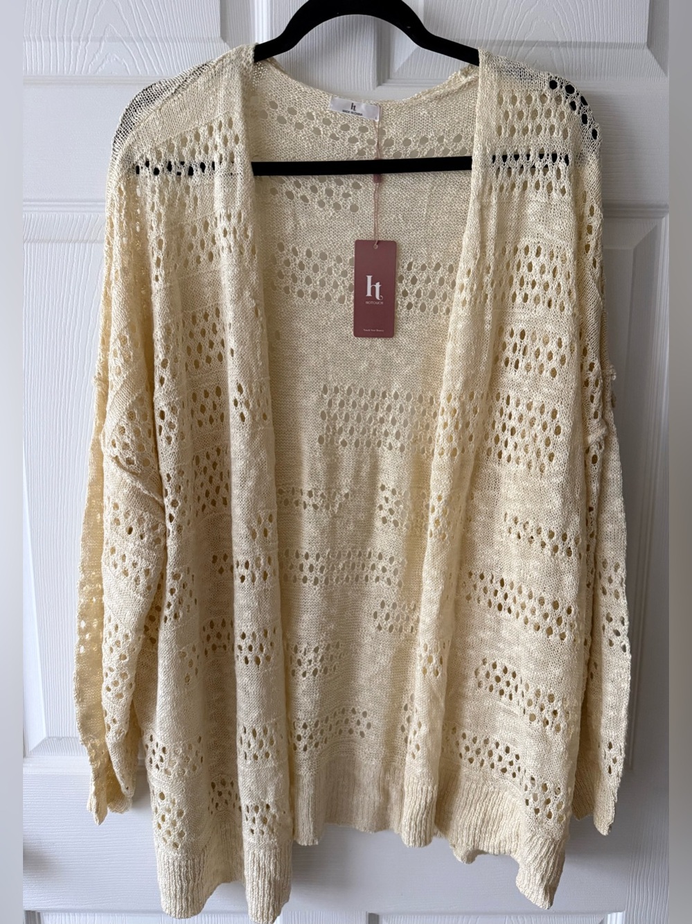 Beige Open-Knit Cardigan Sweater Size L